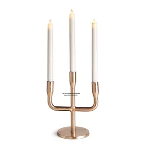 Proveedor al por mayor de candelabros de 3 brazos de metal de oro rosa para la decoración del hogar candelabros hechos a mano de alta calidad para la venta T-Light Holder