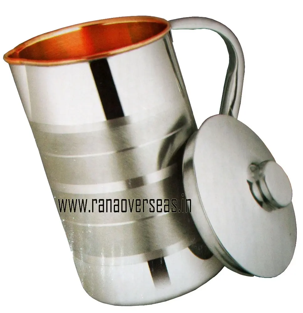 Wasserkrug aus Kupfer und Stahl mit Deckel, Griff und Ring für gute gesundheit liche Vorteile im Ayurveda