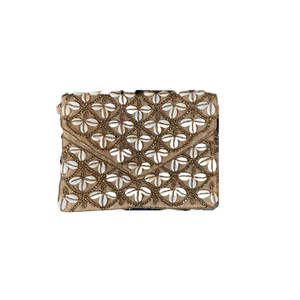 Bolso de Mano de Yute Hecho a Mano con Patrón de Monedas Bordado Tradicional y Decoración de Cuentas para Uso Nocturno - Product Image 1